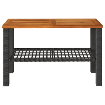 Patio Table Black 27.6"x15"x16.5" Poly Rattan Acacia Wood