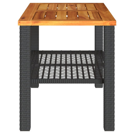 Patio Table Black 27.6"x15"x16.5" Poly Rattan Acacia Wood