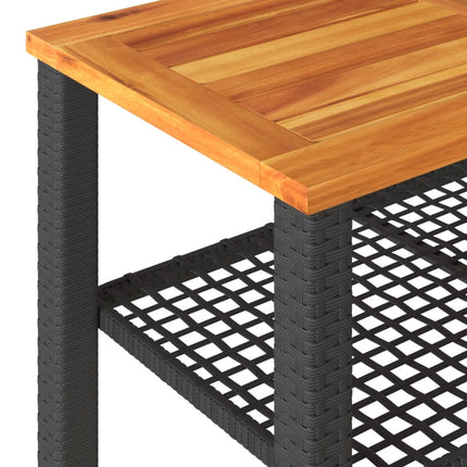 Patio Table Black 27.6"x15"x16.5" Poly Rattan Acacia Wood