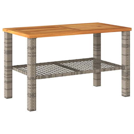 Patio Table Gray 27.6"x15"x16.5" Poly Rattan Acacia Wood