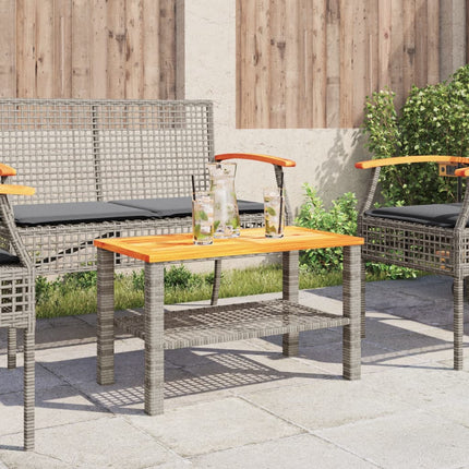 Patio Table Gray 27.6"x15"x16.5" Poly Rattan Acacia Wood