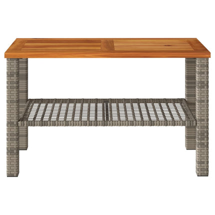 Patio Table Gray 27.6"x15"x16.5" Poly Rattan Acacia Wood