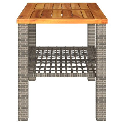 Patio Table Gray 27.6"x15"x16.5" Poly Rattan Acacia Wood