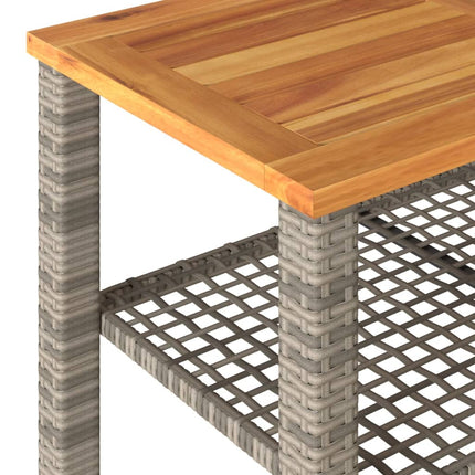 Patio Table Gray 27.6"x15"x16.5" Poly Rattan Acacia Wood