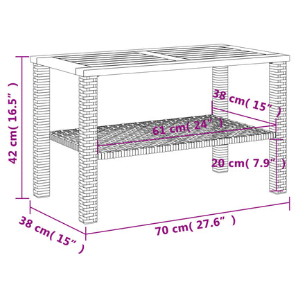 Patio Table Gray 27.6"x15"x16.5" Poly Rattan Acacia Wood