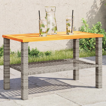 Patio Table Gray 27.6"x15"x16.5" Poly Rattan Acacia Wood