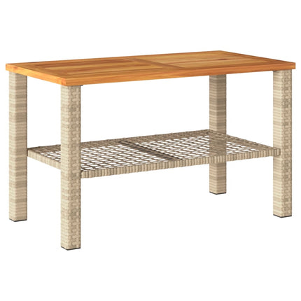 Patio Table Beige 27.6"x15"x16.5" Poly Rattan Acacia Wood