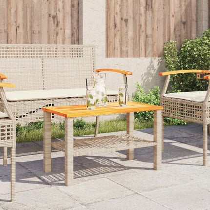 Patio Table Beige 27.6"x15"x16.5" Poly Rattan Acacia Wood