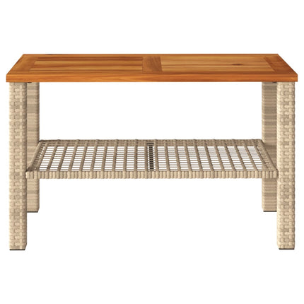 Patio Table Beige 27.6"x15"x16.5" Poly Rattan Acacia Wood