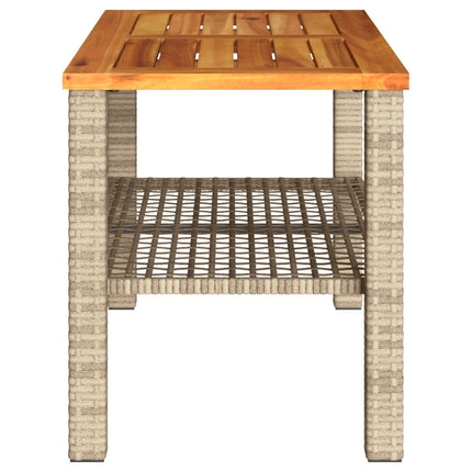 Patio Table Beige 27.6"x15"x16.5" Poly Rattan Acacia Wood