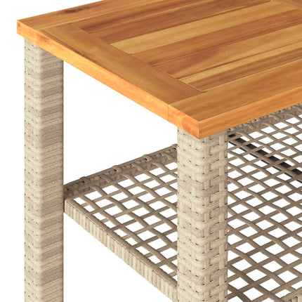 Patio Table Beige 27.6"x15"x16.5" Poly Rattan Acacia Wood