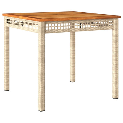 Patio Table Beige 31.5"x31.5"x29.5" Poly Rattan Acacia Wood