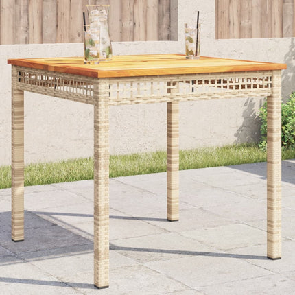 Patio Table Beige 31.5"x31.5"x29.5" Poly Rattan Acacia Wood
