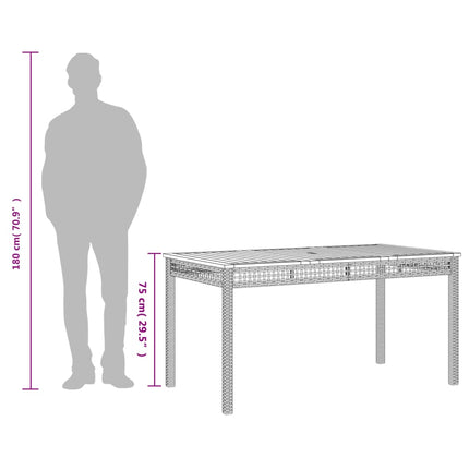 Patio Table Gray 55.1"x31.5"x29.5" Poly Rattan Acacia Wood