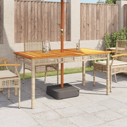 Patio Table Beige 55.1"x31.5"x29.5" Poly Rattan Acacia Wood