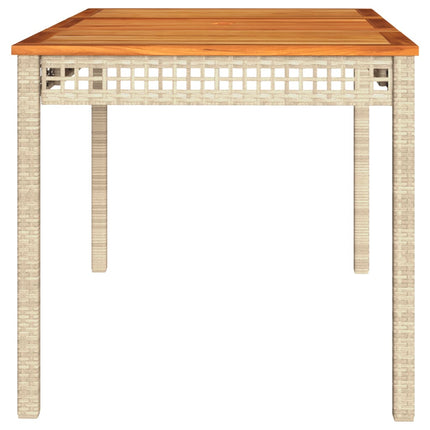 Patio Table Beige 55.1"x31.5"x29.5" Poly Rattan Acacia Wood