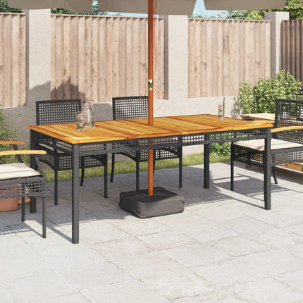 Patio Table Black 70.9"x35.4"x29.5" Poly Rattan Acacia Wood