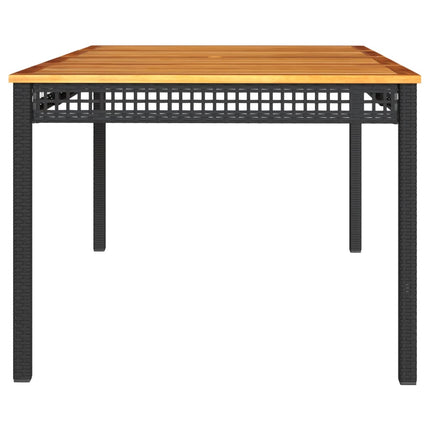 Patio Table Black 70.9"x35.4"x29.5" Poly Rattan Acacia Wood