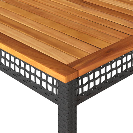 Patio Table Black 70.9"x35.4"x29.5" Poly Rattan Acacia Wood