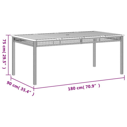 Patio Table Black 70.9"x35.4"x29.5" Poly Rattan Acacia Wood