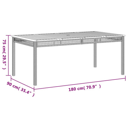 Patio Table Gray 70.9"x35.4"x29.5" Poly Rattan Acacia Wood