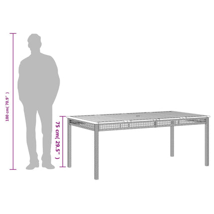 Patio Table Gray 70.9"x35.4"x29.5" Poly Rattan Acacia Wood