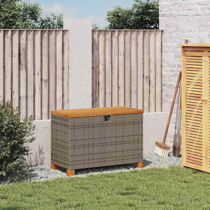 Patio Storage Box Gray 31.5"x15.7"x18.9" Poly Rattan Acacia Wood