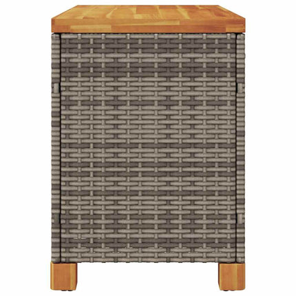 Patio Storage Box Gray 31.5"x15.7"x18.9" Poly Rattan Acacia Wood