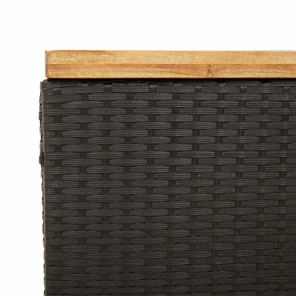 Patio Storage Box Black 43.3"x21.7"x24.8" Poly Rattan Acacia Wood