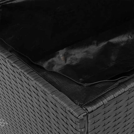 Patio Storage Box Black 43.3"x21.7"x24.8" Poly Rattan Acacia Wood