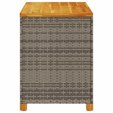 Patio Storage Box Gray 43.3"x21.7"x24.8" Poly Rattan Acacia Wood