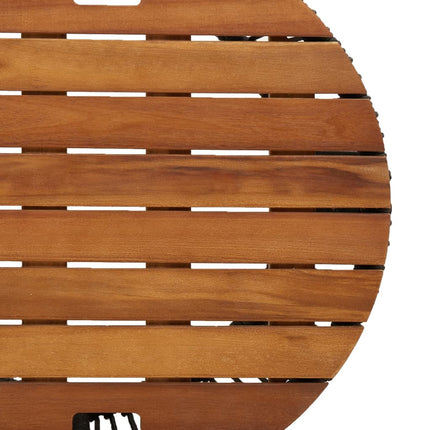 Patio Side Tables 2 pcs with Wooden Top Black Poly Rattan