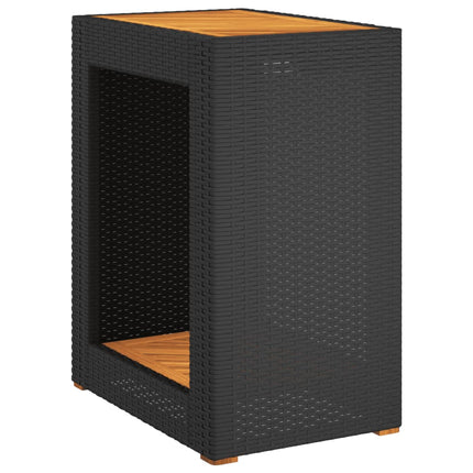 Patio Side Table with Wooden Top Black 23.6"x15.7"x29.5" Poly Rattan