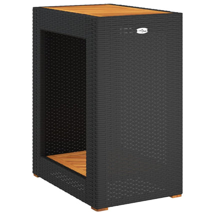 Patio Side Table with Wooden Top Black 23.6"x15.7"x29.5" Poly Rattan