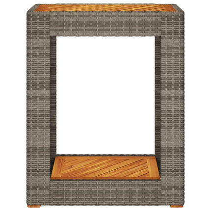 Patio Side Table with Wooden Top Gray 23.6"x15.7"x29.5" Poly Rattan