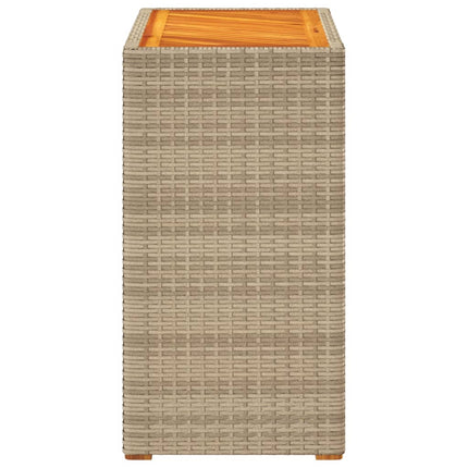 Patio Side Table with Wooden Top Beige 23.6"x15.7"x29.5" Poly Rattan