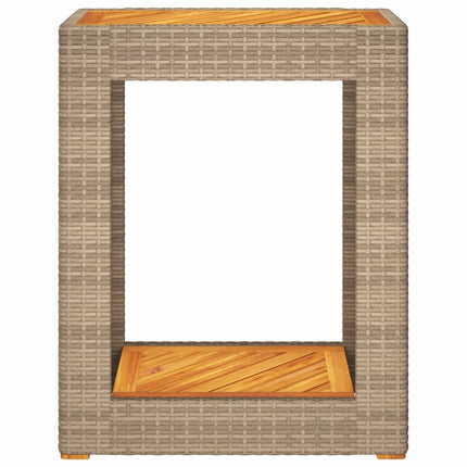 Patio Side Table with Wooden Top Beige 23.6"x15.7"x29.5" Poly Rattan
