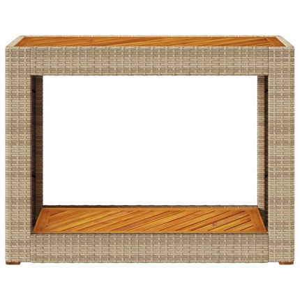 Patio Side Table with Wooden Top Beige 39.4"x15.7"x29.5" Poly Rattan