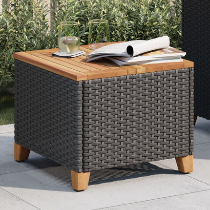 Patio Table Black 17.7"x17.7"x14.6" Poly Rattan Acacia Wood