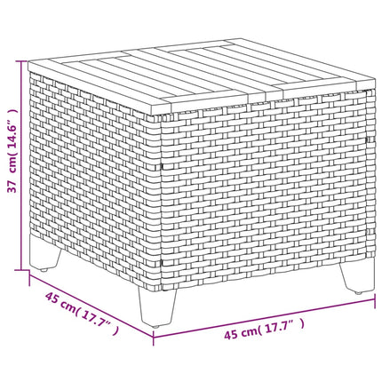 Patio Table Black 17.7"x17.7"x14.6" Poly Rattan Acacia Wood