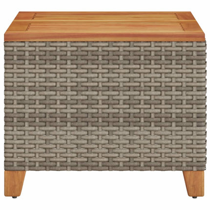 Patio Table Gray 17.7"x17.7"x14.6" Poly Rattan Acacia Wood