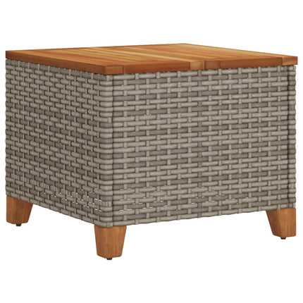 Patio Table Gray 17.7"x17.7"x14.6" Poly Rattan Acacia Wood