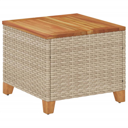 Patio Table Beige 17.7"x17.7"x14.6" Poly Rattan Acacia Wood