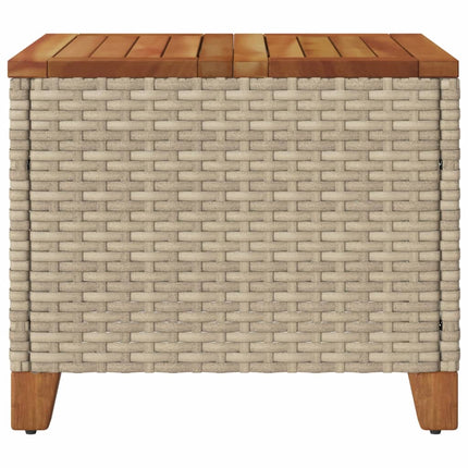 Patio Table Beige 17.7"x17.7"x14.6" Poly Rattan Acacia Wood