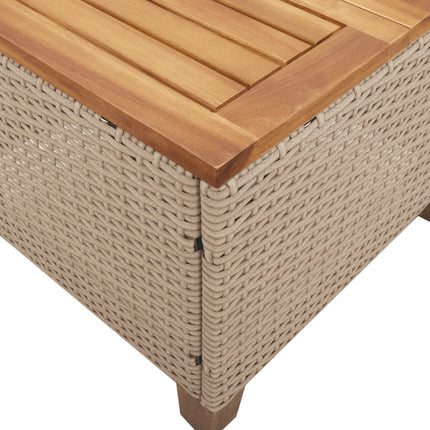 Patio Table Beige 17.7"x17.7"x14.6" Poly Rattan Acacia Wood