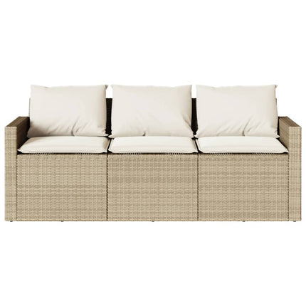 Patio Sofa with Cushions 3-Seater Beige Poly Rattan