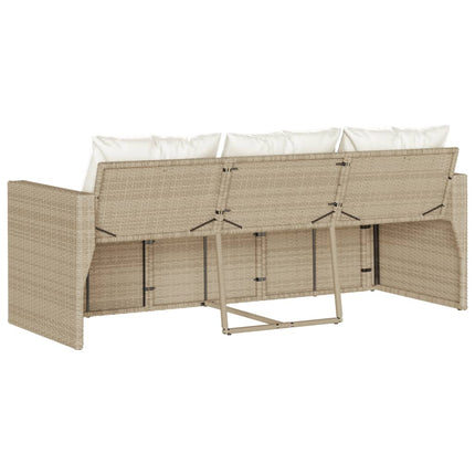 Patio Sofa with Cushions 3-Seater Beige Poly Rattan