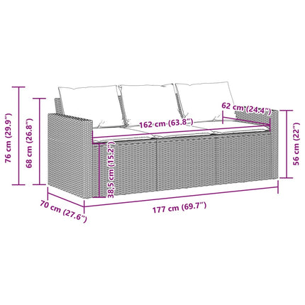 Patio Sofa with Cushions 3-Seater Beige Poly Rattan