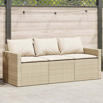 Patio Sofa with Cushions 3-Seater Beige Poly Rattan