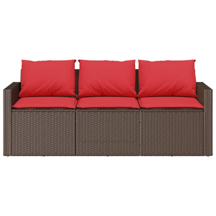 Patio Sofa with Cushions 3-Seater Brown Poly Rattan